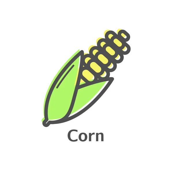 Kukorica vékony vonal vektor ikonra. Elszigetelt kukorica zöldség lineáris stílusú menü, a címkén, a logó. Egyszerű vegetáriánus étel jele. — Stock Vector