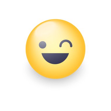 Eğlenceli göz kırpıyor karikatür emoji yüz. Wink ve gülümseme mutlu ifade vektör. Sohbet ve app için Smiley gülüyor.