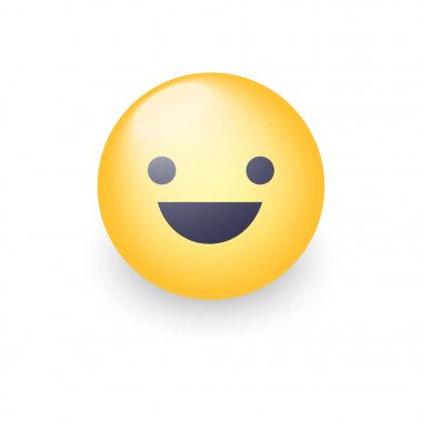 Eğlenceli sarı karikatür emoji gülümseme ile yüz ve gözleri açık. Sevimli vektör mutlu güçlü duygu. Gerçekçi gülen.
