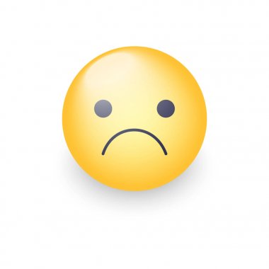Endişeli vektör karikatür emoji. Hayal kırıklığına uğramış, sıkıntılı, hayal kırıklığına, kızgın, üzgün ifade ruh. Mutsuz surat. Papatyanın yüz