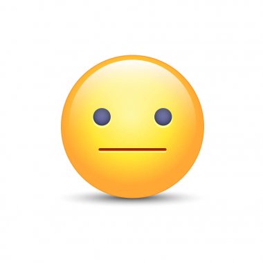 Kayıtsız emoji çizgi film simgesi. İfadesiz surat yüz. Tarafsız gülen ruh hali.