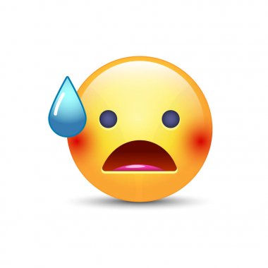 Korkmuş yüz açık ağız ve soğuk ter. Korkmuş ifade ruh. Funky, korkarım bir gülümseme simgeler uygulamaları ve sohbet için