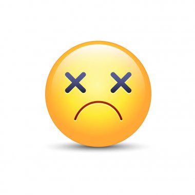 Baş döndürücü emoji yüz. Gözler ifade vektör simgesi çapraz. Üzgün smiley.