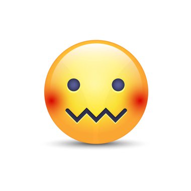 İfade yüz şaşırmış. Fermuar-ağız yüz. Zig-zag şeklinde bir ağzı olan utandım güçlü duygu. Yüz ifadesi şaşırmış ifade simgesi