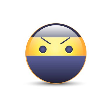 Bir kızgın emoji yüz Smiley ninja. Ninja çizgi film ifade vektör simgesi.