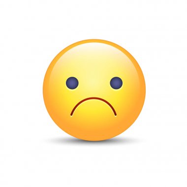 Endişeli vektör karikatür emoji. Hayal kırıklığına uğramış, sıkıntılı, hayal kırıklığına, kızgın, üzgün ifade ruh. Mutsuz surat. Papatyanın yüz