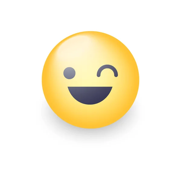 Piscando divertido desenho animado emoji rosto. Piscadela e sorri emoticon vetor feliz. Sorriso sorridente para bate-papo e aplicativo . — Vetor de Stock