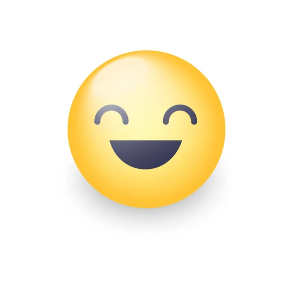 Divertida cara de emoji de dibujos animados amarillos con sonrisa y ojos abiertos. Lindo vector feliz emoticono. Sonriente realista . — Vector de stock