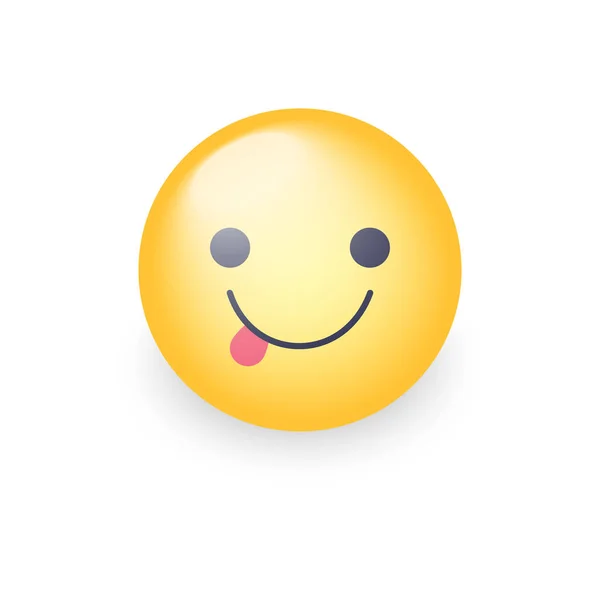 Cara de emoticono con lengua atascada. Linda caricatura feliz emoji sonrisa y muestra la lengua — Vector de stock