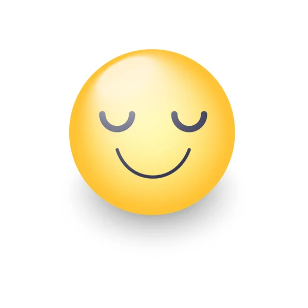 Cara emoji de dibujos animados feliz con los ojos cerrados. Emoticono lindo amarillo sonriente. Divertido sonriente para aplicación y chat — Vector de stock