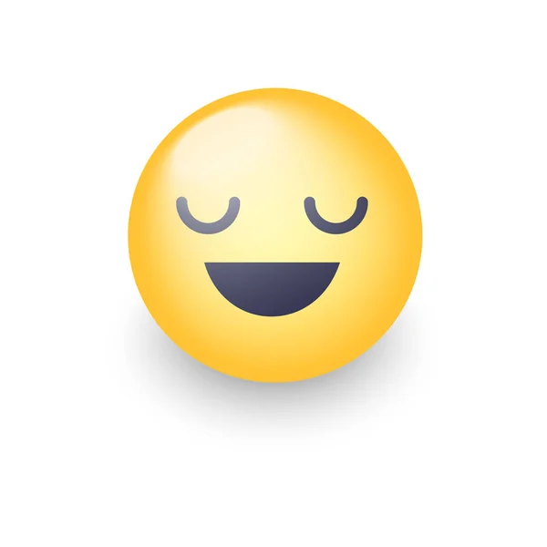 Divertida caricatura emoji smiley icono de la cara. Emoticono sonriente feliz con los ojos cerrados . — Vector de stock