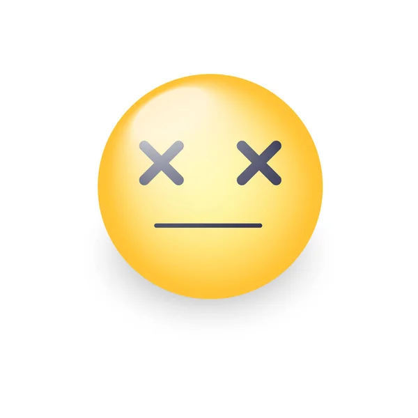 Faccia da emoji vertiginosa. Icona vettoriale emoticon occhi incrociati. Sorridente triste . — Vettoriale Stock