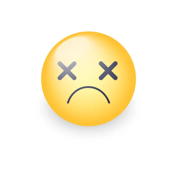 Faccia da emoji vertiginosa. Icona vettoriale emoticon occhi incrociati. Sorridente triste . — Vettoriale Stock