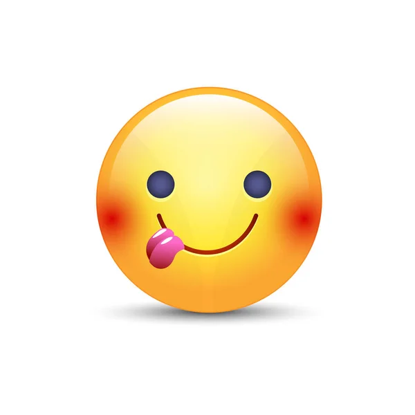 Stuck-Out dil ile ifade yüz. Sevimli çizgi mutlu emoji gülümseme ve dil gösterir — Stok Vektör