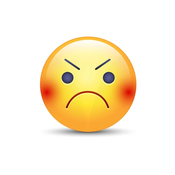 Cara de emoji sorridente com raiva. Irritado bonito desenho animado vetor emoticon . —  Vetores de Stock