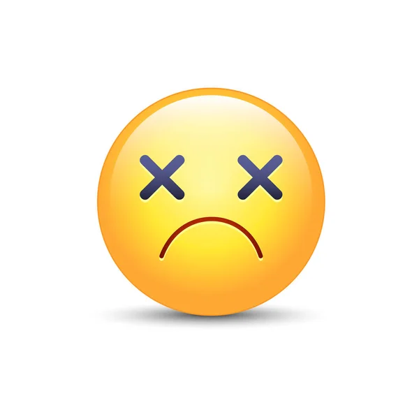 Schwindelerregendes Emoji-Gesicht. Emoticon-Vektor-Symbol für Kreuzaugen. Trauriger Smiley. — Stockvektor