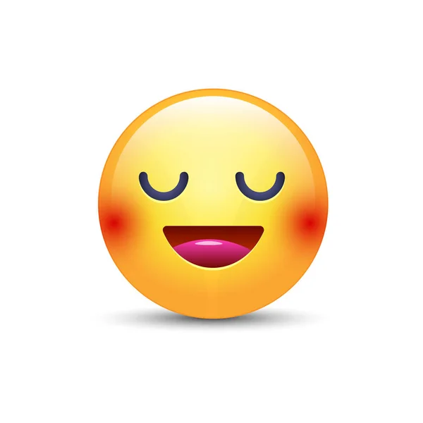 Divertida caricatura emoji smiley icono de la cara. Emoticono sonriente feliz con los ojos cerrados . — Vector de stock