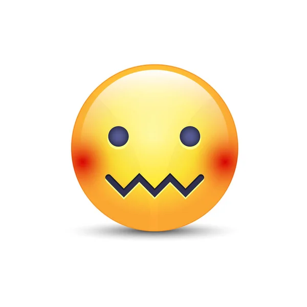 Verward emoticon gezicht. Rits-mond gezicht. Beschaamd emoticon met een mond in de vorm van een zigzag-anker. Gelaatsuitdrukking beschaamd emoticon pictogram — Stockvector