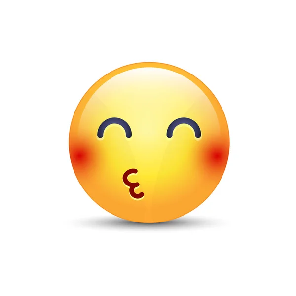 Smiley küld egy légi csók, csukott szemmel. Hangulatjel arc egy csókot dobott. Boldog, szeretetteljes emoji alkalmazások és chat. — Stock Vector