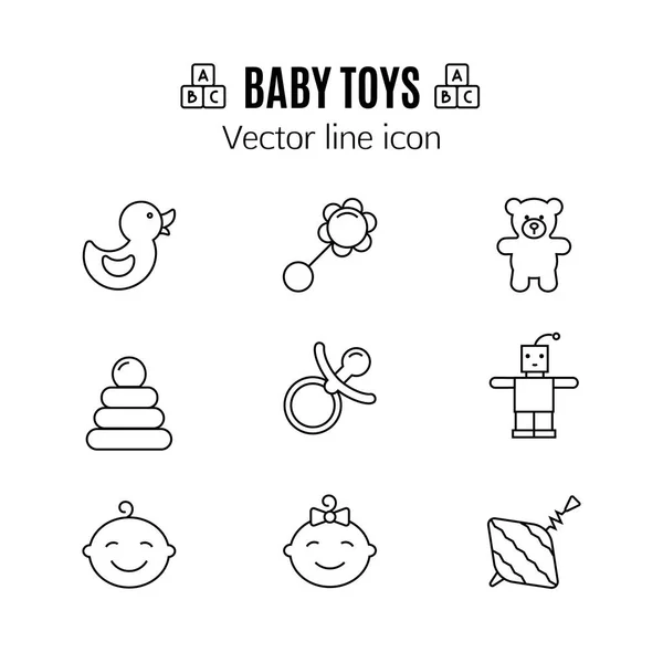 Baby speelgoed dunne lijn pictogram. Overzicht symbool kid speeltje voor games ontwerpen voor het ontwerp van de kliniek, childrens website en mobiele applicaties. Eenvoudige baby vector teken op witte achtergrond. Robot — Stockvector