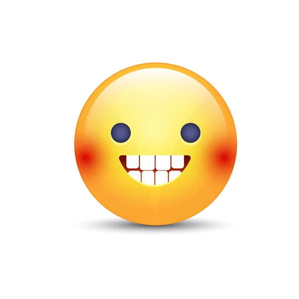 Cara sonriente con boca abierta y sudor frío. Emoticones sonrientes . — Vector de stock