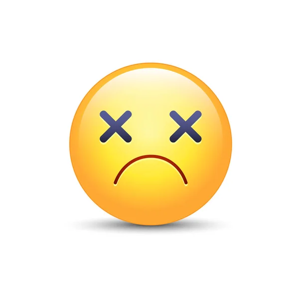 Faccia da emoji vertiginosa. Icona vettoriale emoticon occhi incrociati. Sorridente triste . — Vettoriale Stock