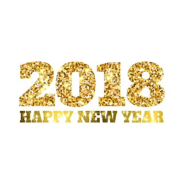 Mutlu yeni yıl 2018. Altın glitter parçacıklar ve parıldıyor. Tatil vektör tasarım öğesi takvim, yeni yıl eğlencesi daveti, kart, poster, afiş, web için