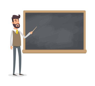Öğretmen tahtaya yakınındaki sınıfta bir ders öğretiyor. Genç Moda Profesör Üniversitesi'nde ders veriyor. Bir işaretçi ile bir sakallı bir adam öğretir.
