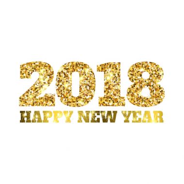 Mutlu yeni yıl 2018. Altın glitter parçacıklar ve parıldıyor. Tatil tasarım öğesi takvim, yeni yıl eğlencesi daveti, kart, poster, afiş, web için