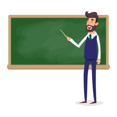 Öğretmen tahtaya yakınındaki sınıfta bir ders öğretiyor. Genç Moda Profesör Üniversitesi'nde ders veriyor. Bir işaretçi ile bir sakallı bir adam öğretir.