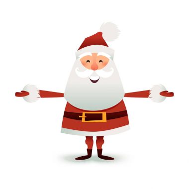 Noel Baba düz illüstrasyon. Mutlu Noel Baba çizgi film karakteri. Şirin X-mas karakter tatil tasarımı için. Yeni yıl tebrik kartı davetiye, tebrik için.
