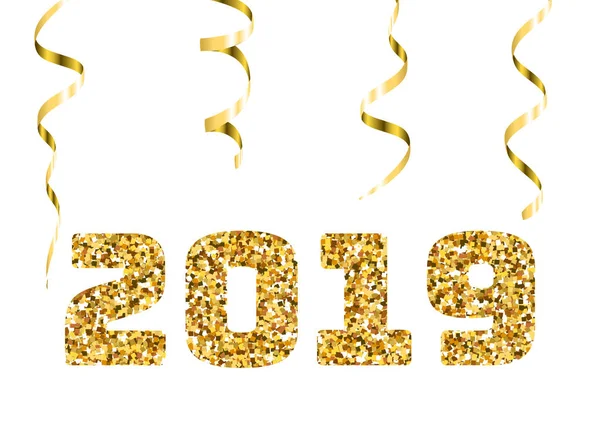 Gelukkig Nieuwjaar 2019. Gouden glitter deeltjes en sparkles. Vakantie ontwerpelement voor agenda, uitnodiging, kaart, poster, banner, web — Stockfoto