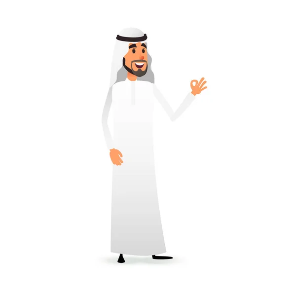 Arab muž karikatura. Arabský obchodník rovinatý charakter. Arabský muslimské podnikatel v tradičním kroji — Stock fotografie