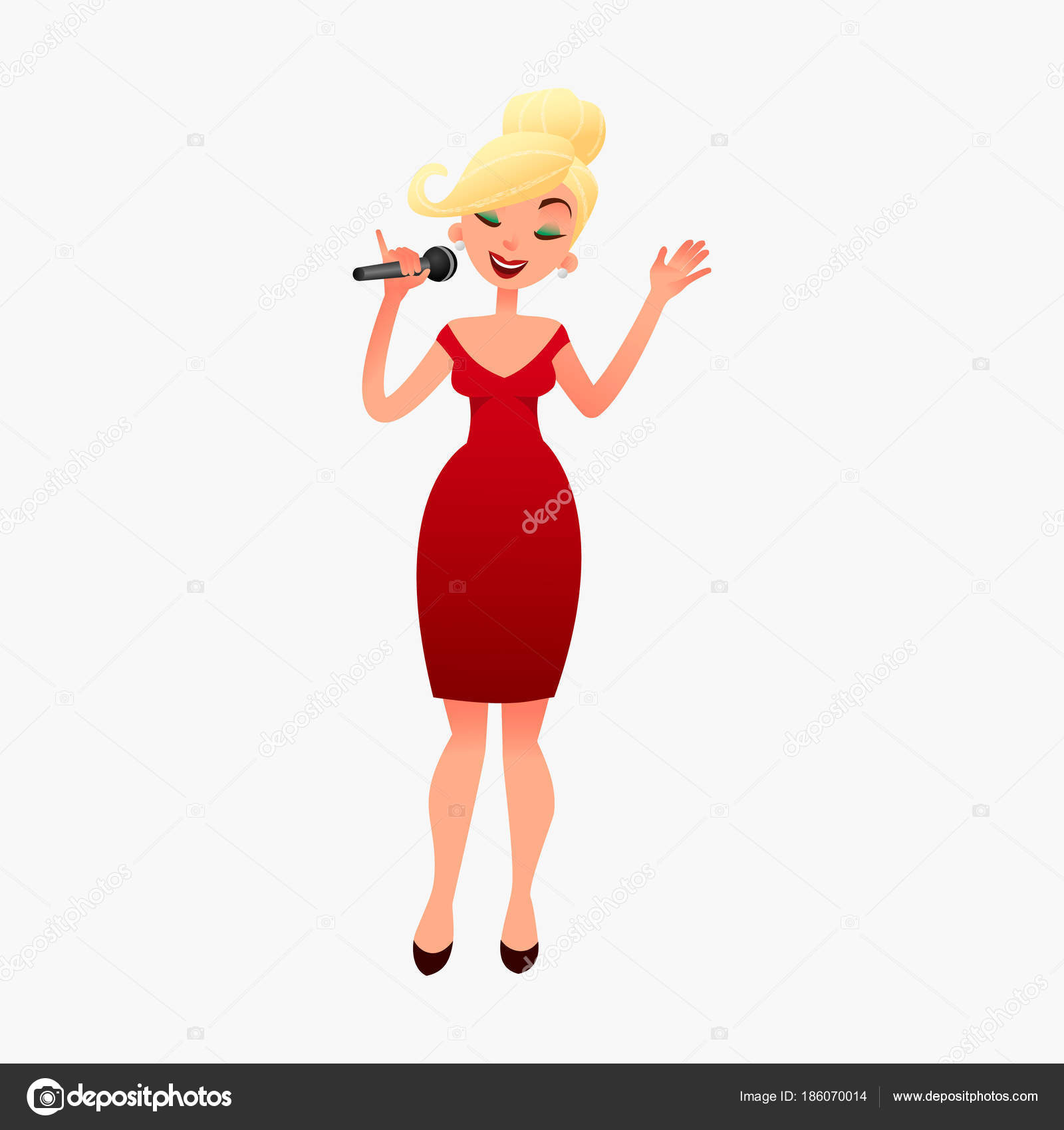 Beautilul Блондинка Звезда Джаз-Певица В Красном Платье С.