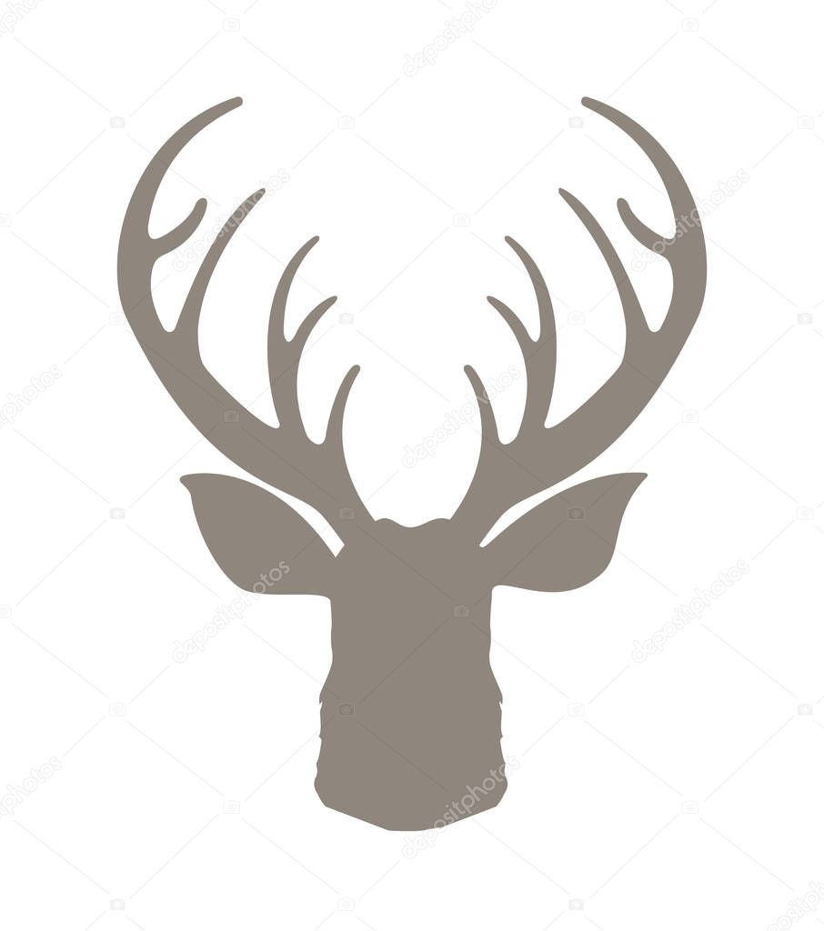 Head deer silhouetted. Reindeer with horns vector illustration. Deer hipster icon. Hand drawn stylized element design.