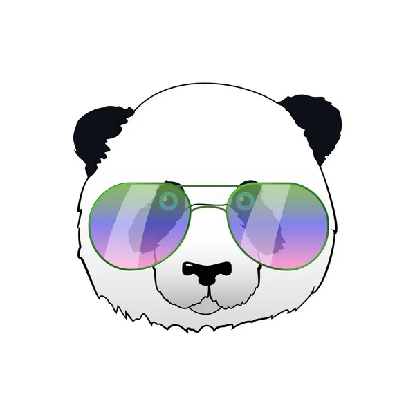 Ručně tažené panda v sluneční brýle. Bokovky vektorové ilustrace medvěd panda. Portrét sluneční zrcadlové brýle — Stockový vektor