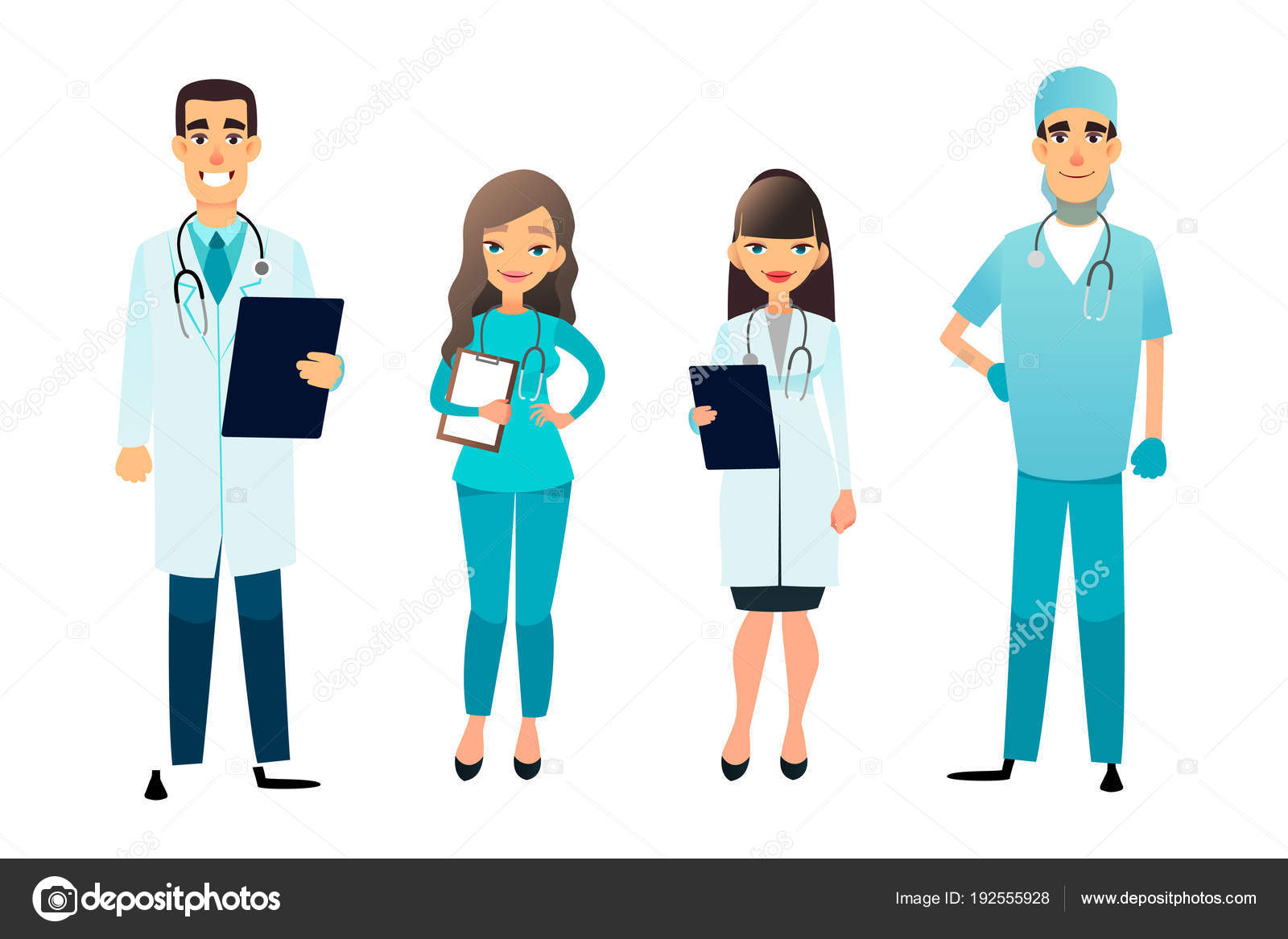 Médicos da equipe médica e assistente de enfermeira personagens de desenhos  animados vector
