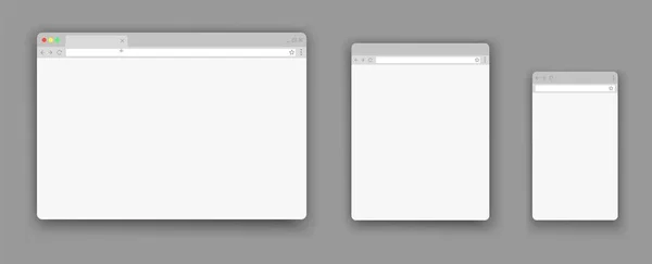 Ventanas de navegador web en blanco para diferentes dispositivos. Plantilla plana sitio web . — Archivo Imágenes Vectoriales