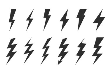 Gök gürültüsü. Elektrik flaşı. Şimşek ve Şimşek Şimşek Şimşek Simgeleri Ayarlandı