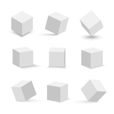 White cubes set. 3D abstract box with shadow. Geometric set. clipart