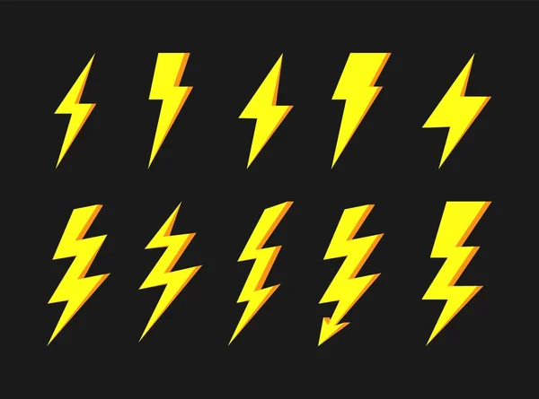 Thunder and bolt lighting elements. Flash icons set. Elestric blitz. Vector thunderbolt on white background — Stock Vector