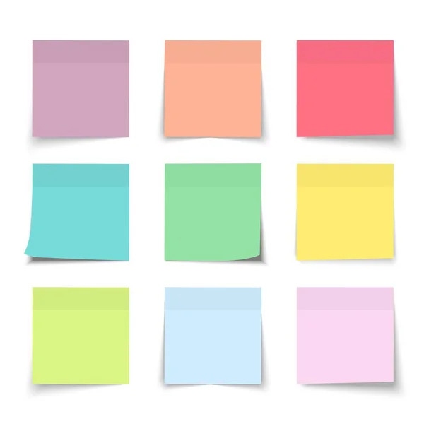 Post note adesivi con ombra. Colore appiccicoso memo — Vettoriale Stock