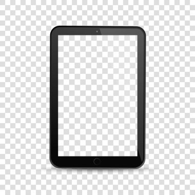 Beyaz beyaz ekran ekranlı tablet bilgisayar. Gerçekçi siyah dijital cihaz modeli. Ekipman kavramı
