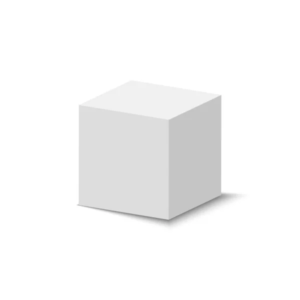 Cubo blanco. Caja abstracta 3D con sombra. Paquete vacío cuadrado de papel geométrico. Caja de regalo o caja de zapatos — Vector de stock