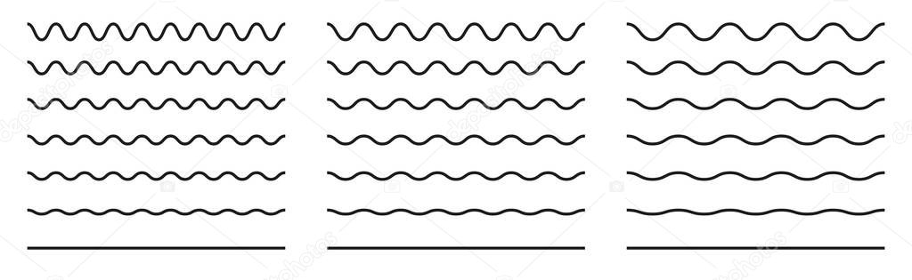 Wiggly squiggle lines. Wiggle waves set. Wavy vector line.