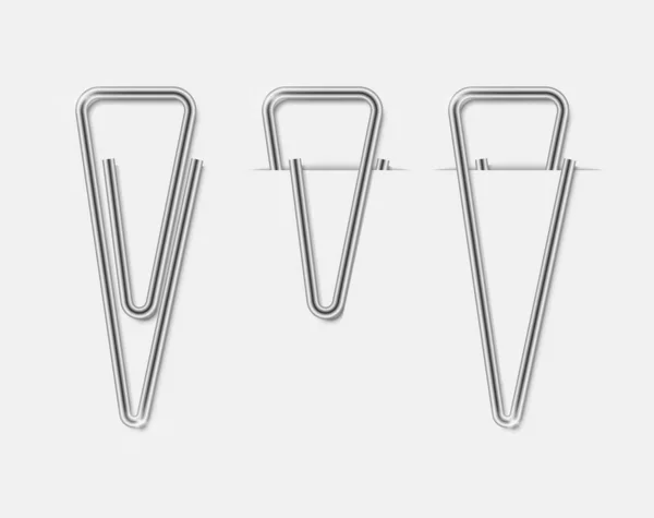 Clip set. Realistic paperclip attach. Office metal binder with shadow — 스톡 벡터
