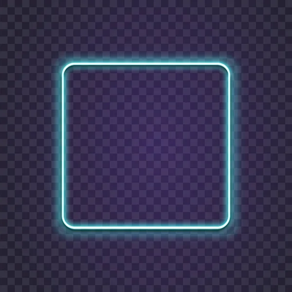 Neon Square. Rand met gloeikader. Glanzende rechthoek op muur. Vector neon vorm. Blauwe lamp. 3D-lichtglans — Stockvector