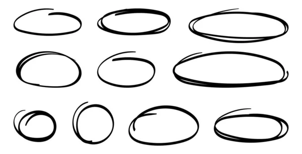 手绘椭圆形。高亮显示圆圈设置。线条艺术 — 图库矢量图片
