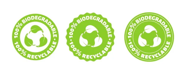100 oranında geri dönüşümlü geri dönüşüm damgası. Vektör yeniden kullanılabilir plastik bio paket simgesi ayarlandı. Çevre işareti