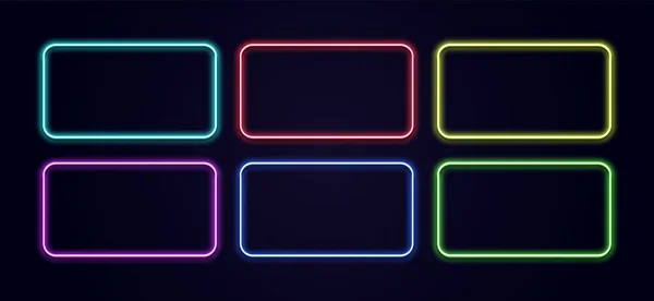 Neon dikdörtgen. Parlak çerçeve sınırı. Duvardaki parlak dikdörtgen. Vektör neon şeklinde. Mavi lamba. 3D parlak ışık